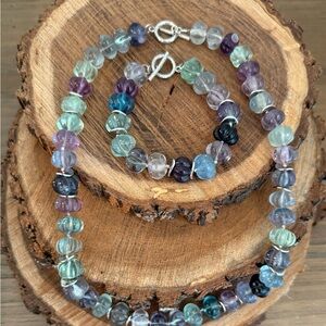 Lucas Lameth Fluorite and Sterling Silver Beaded Necklace and Bracelet set